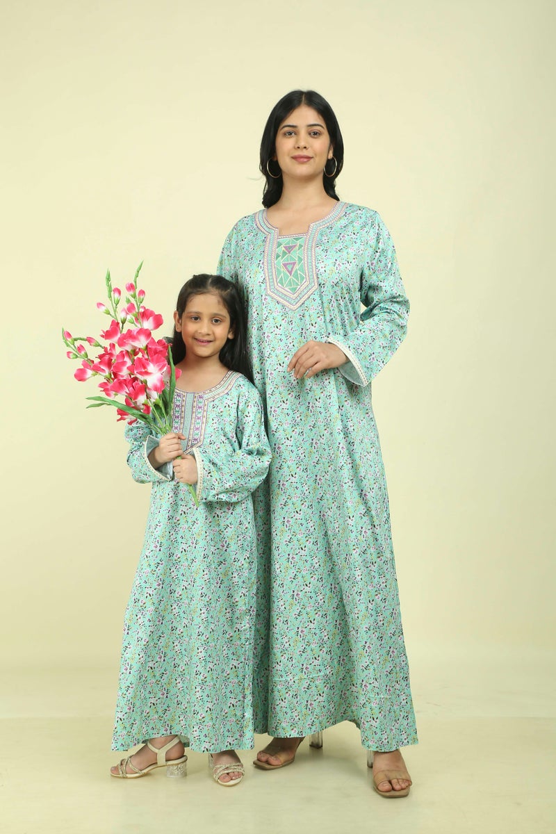 HANA & SARA Girls Viscose Blended Digital Print Floral Arabic Jalabiya – Lightweight Modest Wear Dress - Image 4